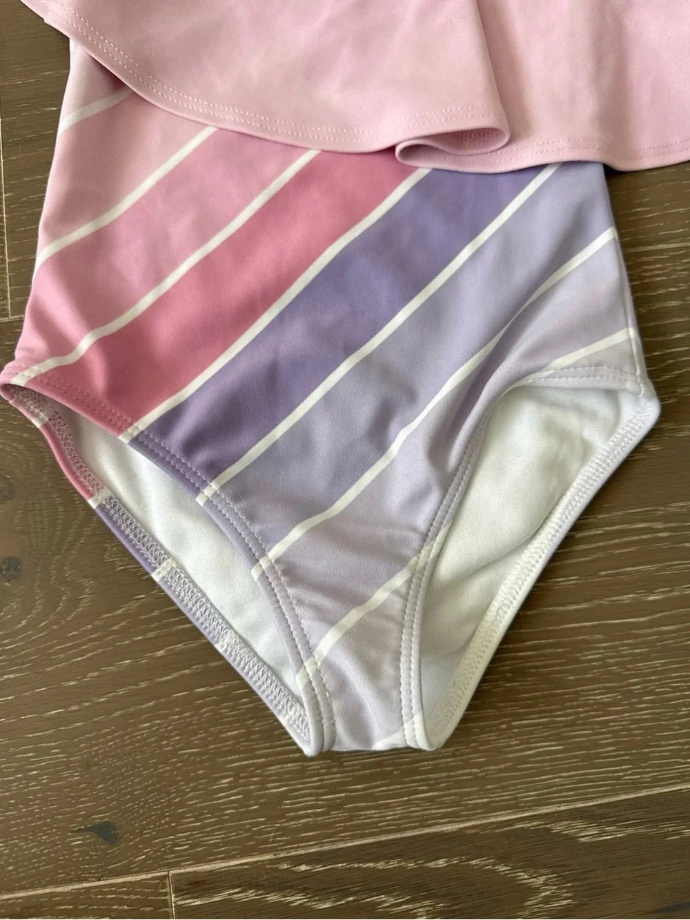 Saint Ida Girls' Pink Pastel Stripe One-Shoulder Ruffle Swimsuit